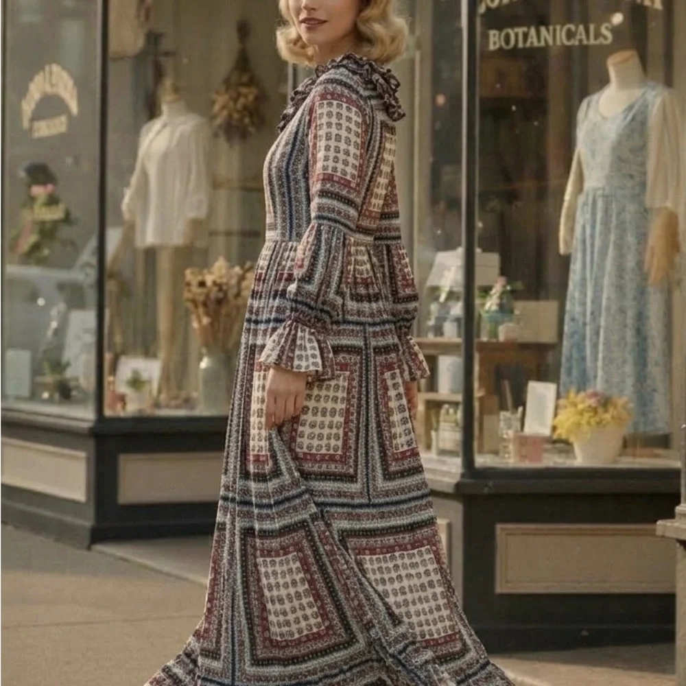 Dainty Jewells Large Vintage 3/4 sleeves Printed Maxi Dress stunning dress - Picture 2 of 10